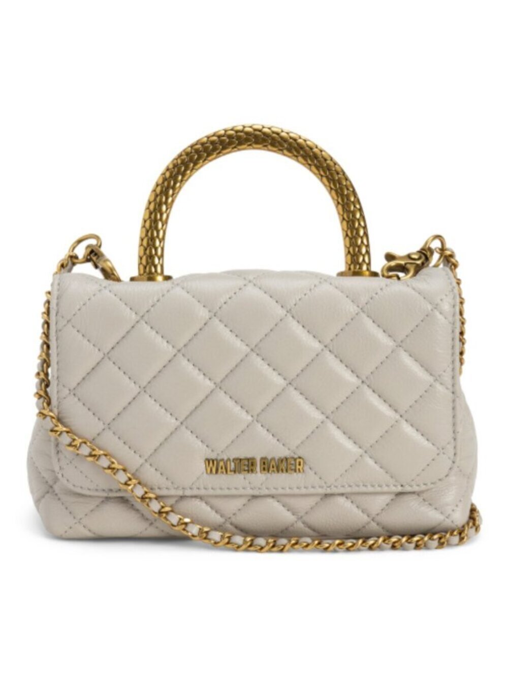 WALTER BAKER Leather Leila Mini Quilted Satchel With Gold Tone Handle And Strap